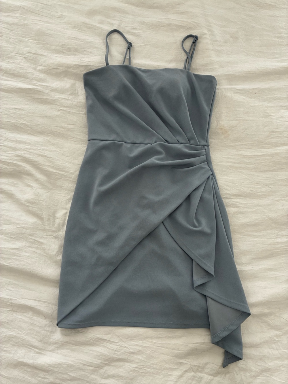 Trixxi Slate Blue Draped Twist-Front Mini Dress